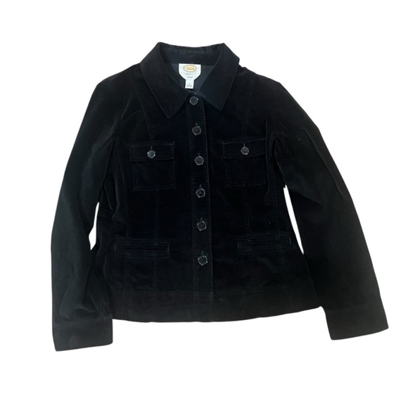 Talbots Womens Petite Size 12 Black Velvet Long Sleeve Button Down Blazer - Picture 1 of 6